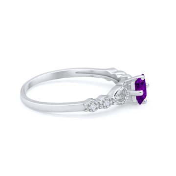 Art Deco Petite Dainty Wedding Ring Simulated Amethyst CZ 925 Sterling Silver